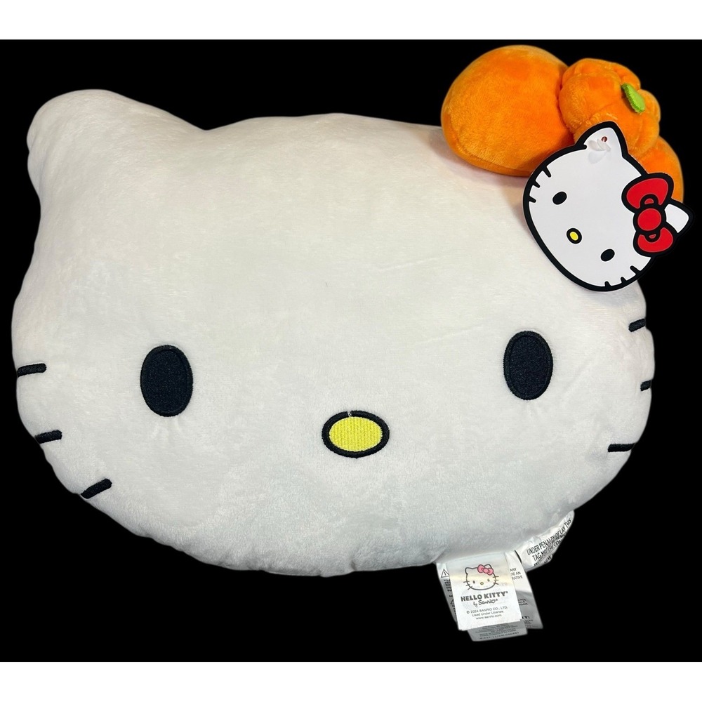 Hello Kitty Sanrio 2025 Halloween Face/head Orange Pumpkin Bow Plush Pillow NWT